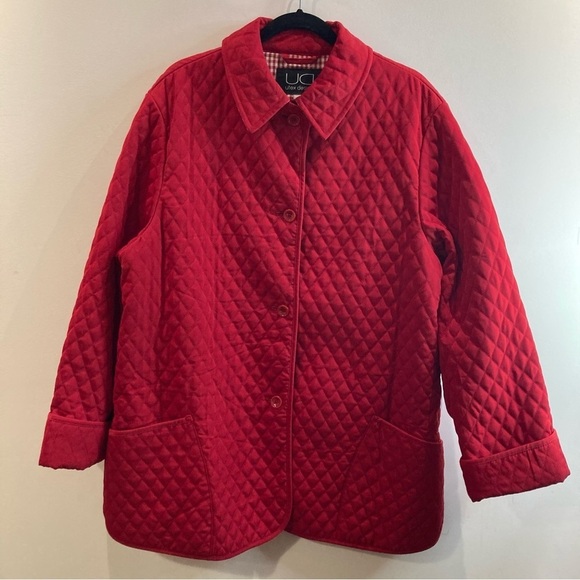UTEX DESIGN Sz L Quilted Patchwork  Pockets Gingham Lining Button Closure Jacket - Picture 1 of 13